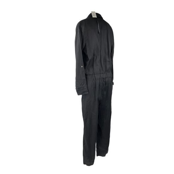 NEW Saks Fifth Avenue 100% Linen Black Long Sleeve Button Up Romper Jumpsuit L - Picture 3 of 4